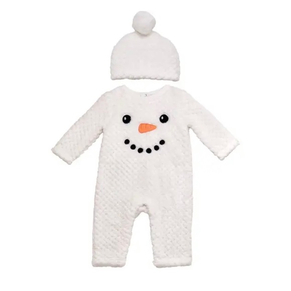 Long Sleeve Snowman Face Christmas Velour Coverall - Picture 1 of 8